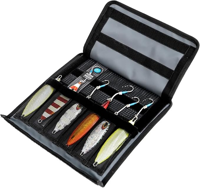 Nomad Design Jig Wallet - Fishing Lure Organizer with Hook Mesh Storage System, 12 individual mesh pockets Waterproof Jig Storage Bag with Optional Insert Sleeve