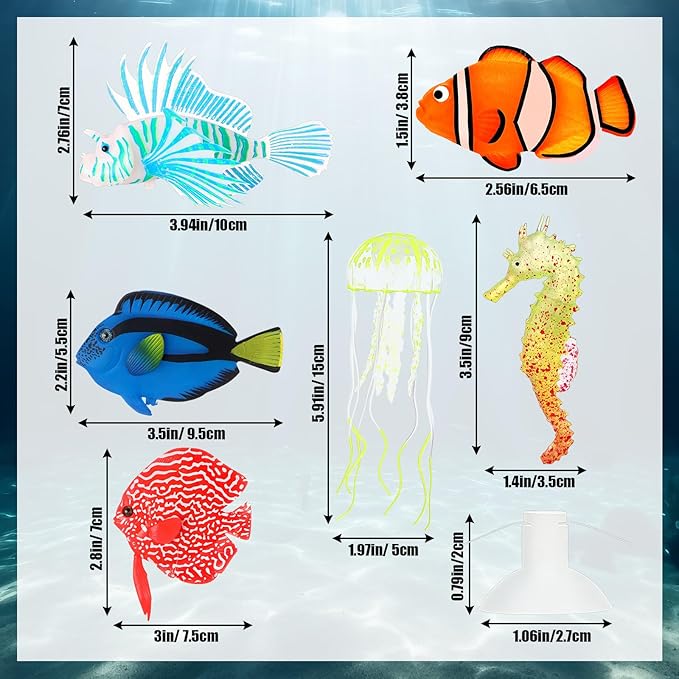 Weewooday 7 Pieces Artificial Fish Colorful Fake Fish Glowing Effect Aquarium Decor Floating Ornament for Tank Decoration(Simple Colors)