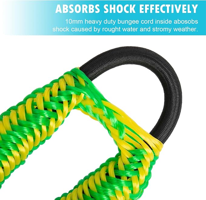 Obcursco 4FT Bungee Dock Lines with 316 Stainless Steel Clip, Heavy Duty Shock Absorbing Boat Rope Mooring Tie Down for Pontoon, Jet Ski, SeaDoo, Yamaha WaveRunner (2 Pack, Yellow/Green)