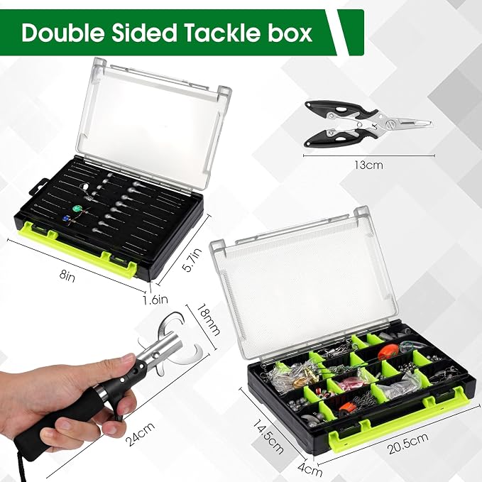 FONMANG 322-Piece Fishing Lures Kit - Buzz Bait/Spinner Baits/Jig/Frog, Fishing Tackle Box with Tackle Included, Soft Bait/Hooks/Weights, Fishing Gear Lure Kit Gift for Men Freshwater Bass Trout