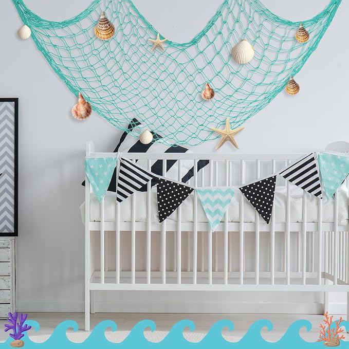 12 Pack Decorative Fish Netting for Party 80 x 40 Inch Natural Cotton Fish Net Decorations for Pirate Ocean Under The Sea Hawaiian Mermaid Party Picture Wall Hanging Decoration(Blue)