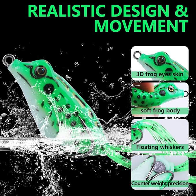 9PCS Frog Lure Kit - Topwater Fishing Lures for Bass, Snakehead & Freshwater Fish | 4.5CM 5G Soft PVC Baits with Weedless Hooks - Perfect for Dense Vegetation | Ideal Lure Set for Anglers inSaltwater