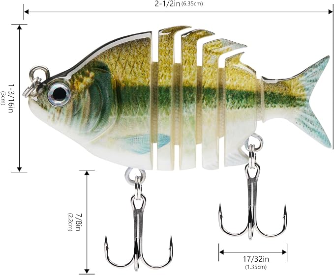 Bassdash SwimPanfish 0.34oz Hard Swimbaits Multi Jointed Topwater Trout Bass Fishing Crank Lure for Freshwater and Saltwater
