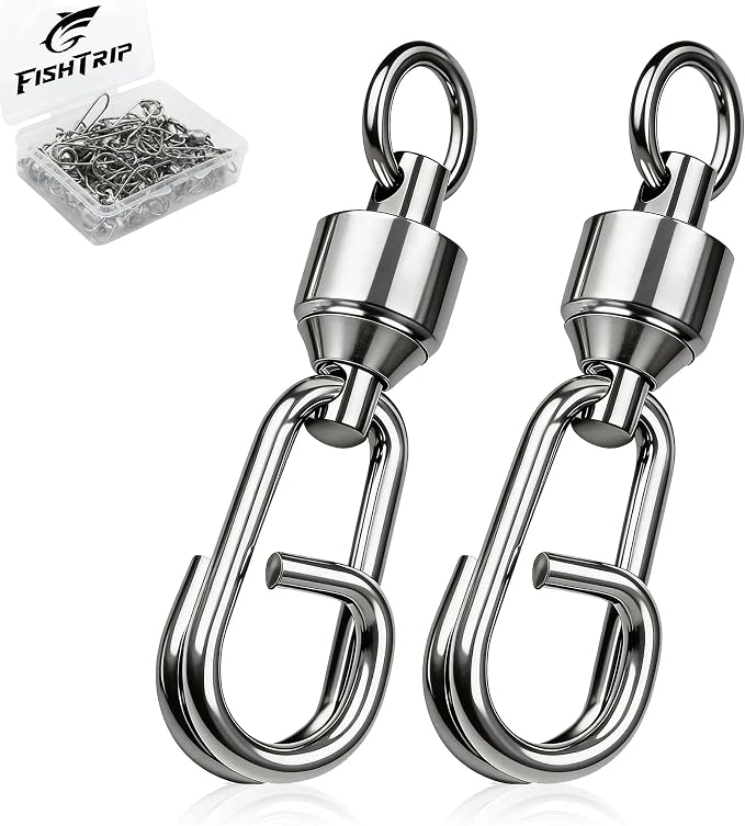 FishTrip Fishing Ball Bearing Swivel with Oval Split Rings, 25/50 Pack High Strength Stainless Steel Fishing Swivels & Snaps Quick Change Snap Swivels Fishing Tackle Split Rings Saltwater Freshwater