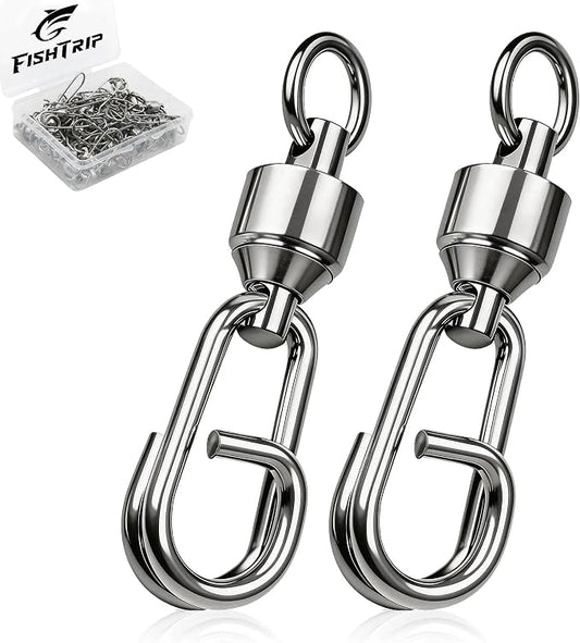 FishTrip Fishing Ball Bearing Swivel with Oval Split Rings, 25/50 Pack High Strength Stainless Steel Fishing Swivels & Snaps Quick Change Snap Swivels Fishing Tackle Split Rings Saltwater Freshwater