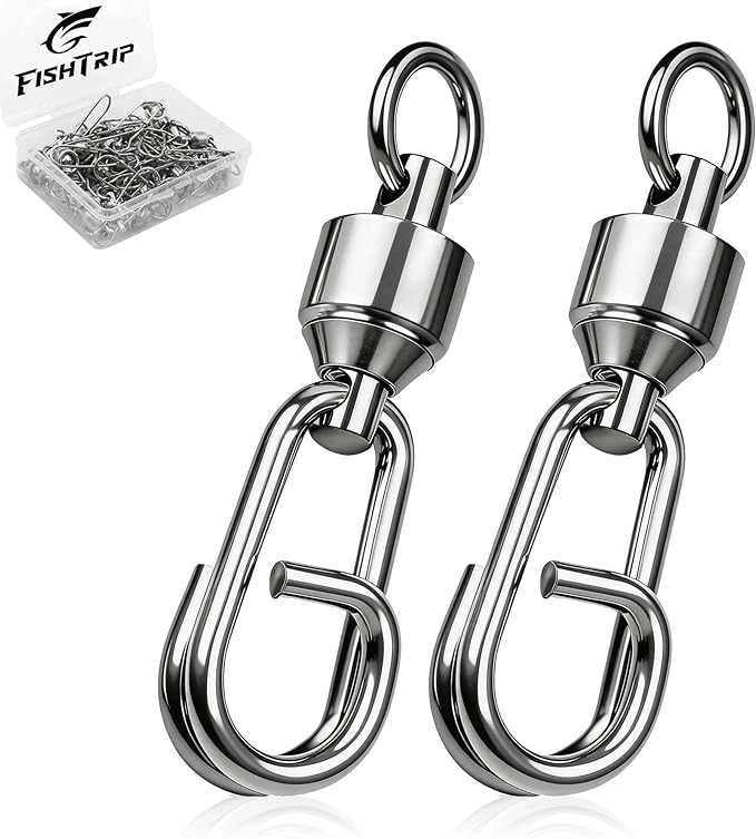 FishTrip Fishing Ball Bearing Swivel with Oval Split Rings, 25/50 Pack High Strength Stainless Steel Fishing Swivels & Snaps Quick Change Snap Swivels Fishing Tackle Split Rings Saltwater Freshwater