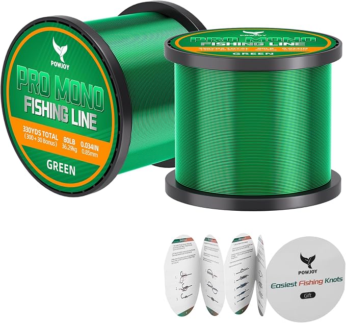 Pro Monofilament Fishing Line with Knot Instruction Cards for Multi Purpose Cost Effective, Strong Yet Thin Nylon String for Big Fishes, Tangle-Free & UV Resistant, 15/20/30/50/80LB