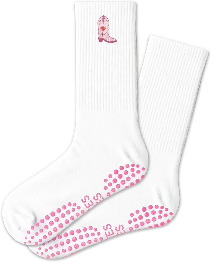 Cute Pilates Grippy Socks, Pink Pilate Gifts for Women, Crew Grip Socks for Studio Pilate.
