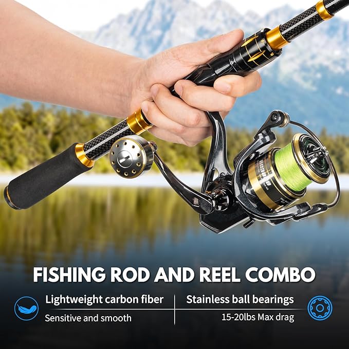 THKFISH Telescoping Fishing Rod and Reel Combo with Backpack, Carbon Fiber Travel Fishing Pole Spinning Reel Kit with Fishing Lures, Fishing Tools Kit for Men