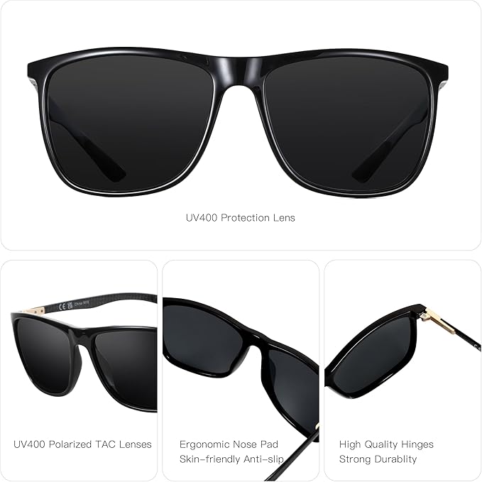 ZENOTTIC Square Polarized Sunglasses for Men Ultralight Carbon Fiber Sun Glasses Driving Fishing Golf Sports UV400 Protection