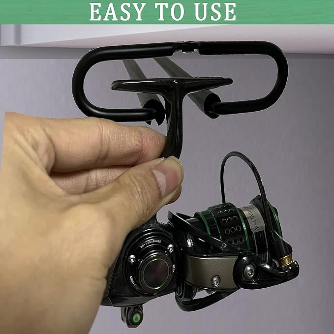 AUXPhome Metal Fishing Reel Display Rack, Fishing Reel Ceiling Mount Storage Rack Spinning Reel Organizer Holder for Garage, Cabin and Basement, Holds 3 Fishing Reel（No Spinning Fishing Reel）