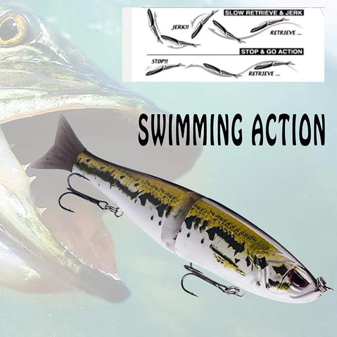 Glide Bait, Slow Sinking Swimbait, Topwater Hard Lures for Bass Catfish,Pike Perch, Freshwater or Saltwater