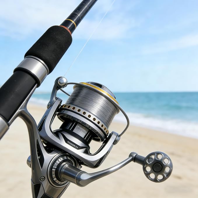 Heavy Duty Spinning Reel Metal Body with CNC Machined Spool 55LB Max Drag 8/10+1 BB Ultra Smooth 4.1/4.6/4.8:1 High Speed Gear Ratio Saltwater Freshwater Fishing Reel for 8000 to 16000 Series