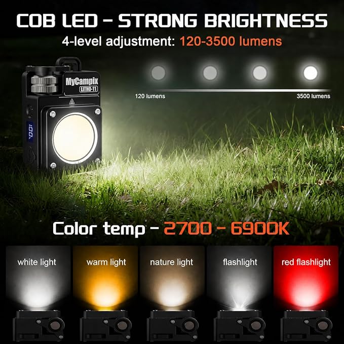Portable Camping Light, 3500LM Adjustable LED Camping Lantern Rechargeable with 2.5-15H Runtime&Screen, Alloy Waterproof Camp Light for Power Outages, Emergency, Hurricane(2-Pack Black)