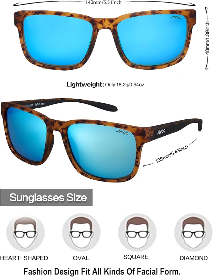 Jefoo Polarized Fishing Sunglasses for Men Women Kayaking Surfing Driving Lightweight Sports Sun Glasses UV Protection