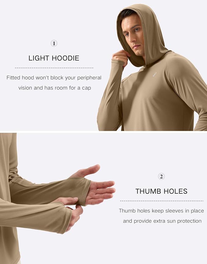 Pudolla Men's Sun Protection Hoodie Shirts UPF 50+ Rash Guard SPF Long Sleeve Fishing Shirt for Men Swim Hiking Boating