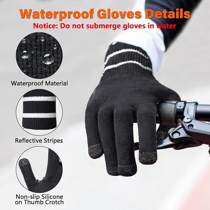 Fullsheild Men Women Waterproof Merino Wool Knit Gloves 3-Layer Thermal Water Proof Gloves for Hiking, Fishing, Hunting