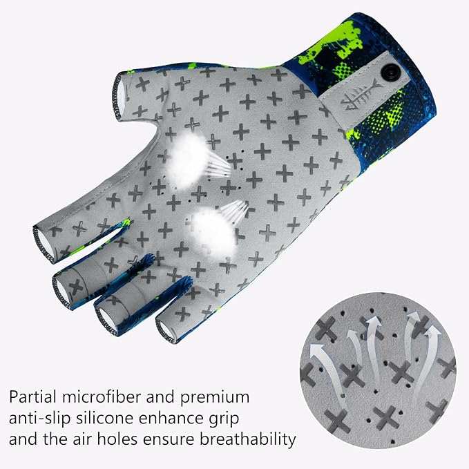 BASSDASH 3/4 Finger UPF 50+ Sun Gloves Breathable Anti-Slip Silicone Palm for Men Women Fishing Fingerless Cycling Running