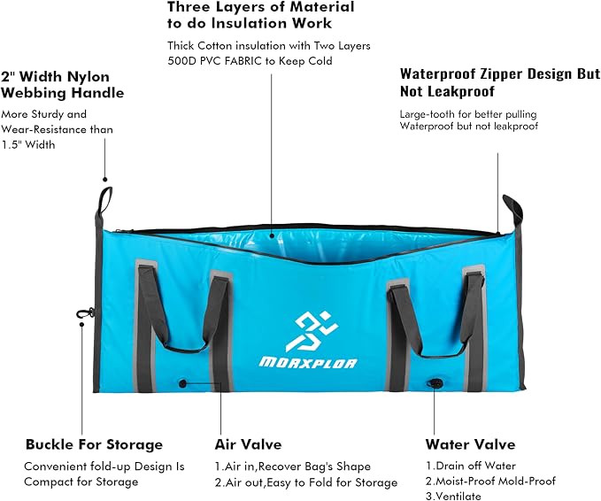 MORXPLOR Insulated Fish Cooler Bag for Fishing 41x17 47x17In 50x20In 60x24 72x30 80X40 Inches,Large Insulated Fish Kill Bag,Fishing Catch Bag Cooler with Water-resistant Zipper