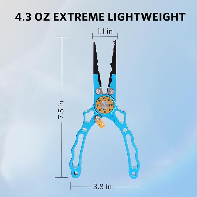 Fishing Pliers Saltwater, Split Ring Pliers Hook Remover with Safety Lock, Fishing Tools with Sheath and Lanyard, Fishing Gifts for Men