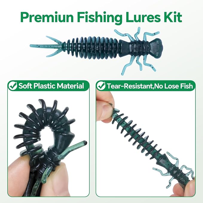 Clearance Bionics-Designed Durable Soft Plastic Fishing Lures Kit with Bonus Accessories, 3/4/5/6 Inch, 9-Type Lifelike Swimbaits in One Gear Set Included Tackle Box for Bass