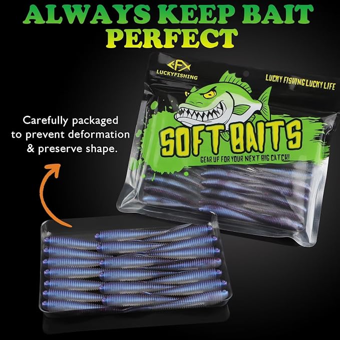 LUCKYFISHING Soft Plastic Baits 20PCS/30PCS/40PCS Forked Tail Fishing Soft Bait for Bass Walleye Trout Crappie Lures 3in/3.5in/4in