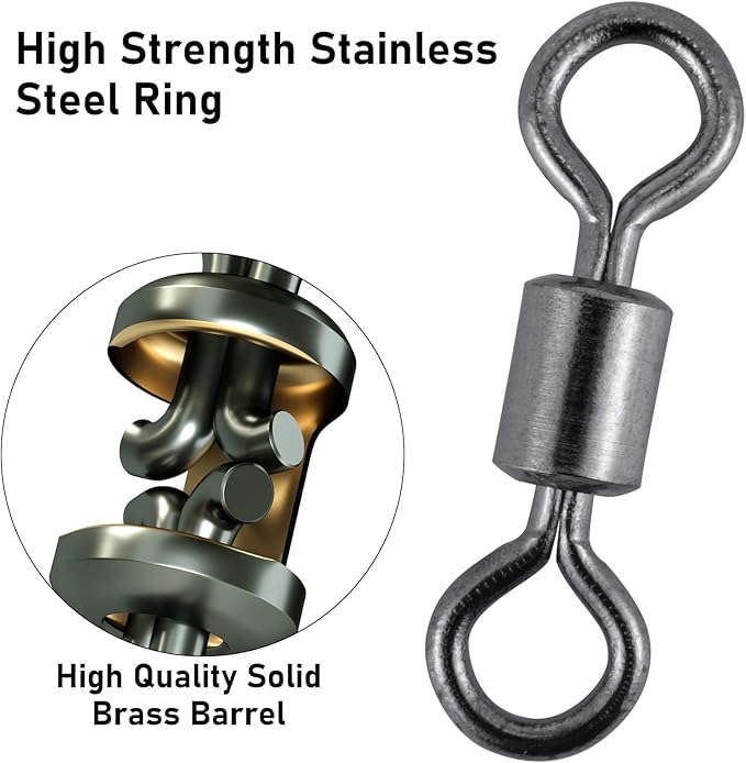 Alwonder 100-Pack Micro Swivels for Fly Fishing, Small Rolling Barrel Swivels Fly Fishing Tackles, High Strength Barrel Swivel Hook line Connector with Black Nickel Coating