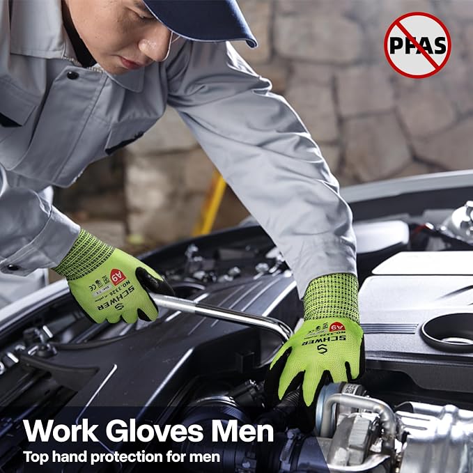 Schwer ProGuard High Level Cut Resistant Work Gloves 3326 for Extreme Protection, Working Gloves with Sandy Nitrile Coated, Touch-screen, Durable, Washable, Yellow 1 Pair L