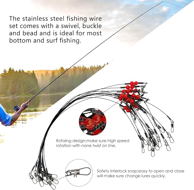 YOTO Fishing Leaders,Stainless Steel Tackle Rig with Tackle Lure Swivels Snaps, Saltwater rig Wire Leader Fishing Leader Wire Bottom rigs for Saltwater