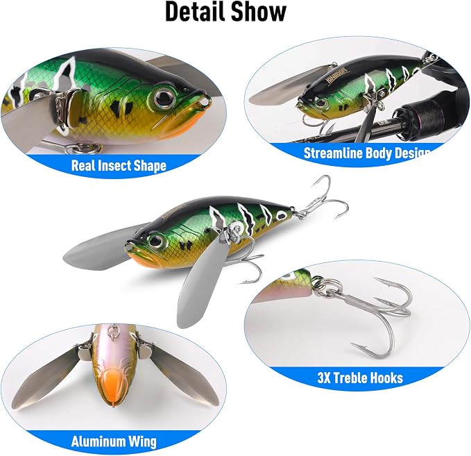 KINGDOM 3PCS Topwater Fishing Lures for Bass Whopper Popper Fishing Lure for Bass Catfish Pike Perch Floating Pencil Bait with Propeller Tail Freshwater/Saltwater