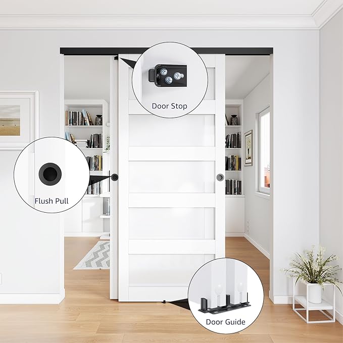 8FT Bypass Door Hardware, Closet Door Track Kit, Top-Mounted Style, Made of Heavy Duty Aluminum, Smoothly and Quietly, for 2 Doors System - Fit Min Door Panel Width of 45.5in, Black