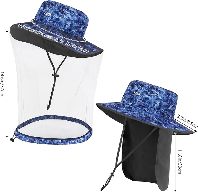 BASSDASH UPF 50+ Mosquito Sun Hat with Hidden Head Net and Neck Flap for Men Women Outdoor Fishing Hiking Camping