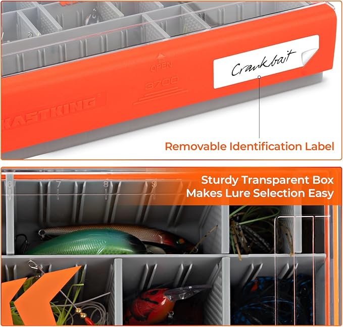 KastKing HyperSeal Waterproof Tackle Box, 3700 Deep Tackle Trays, Fishing Tackle Box Organizer With Removable Dividers, Fishing Gear & Fishing Accessories Storage, 2 Packs