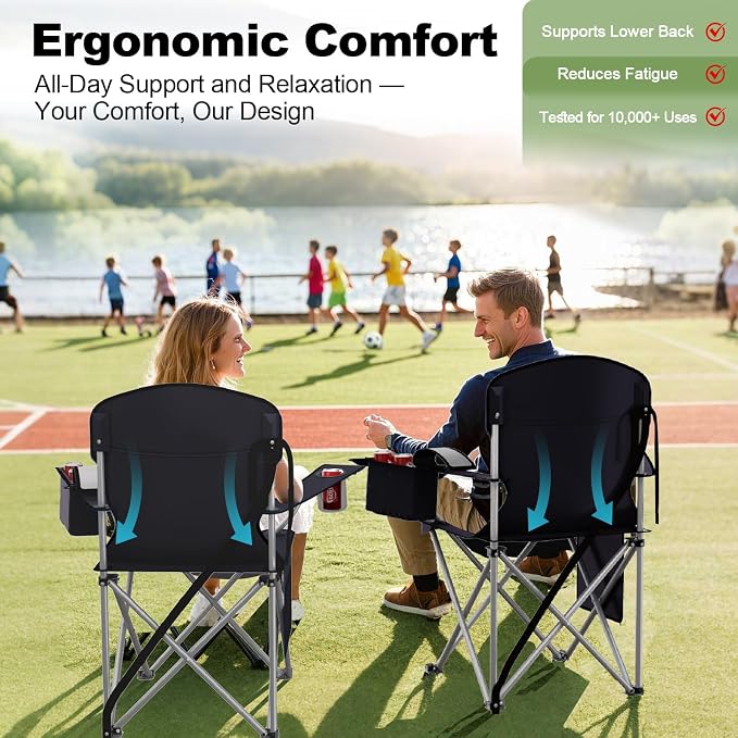 VTOY Folding Camping Chairs Durable 600D Oxford, Portable Outdoor Chair with Cooler Pouch, Cup Holder & Storage Pocket for Camping, Beach, Fishing