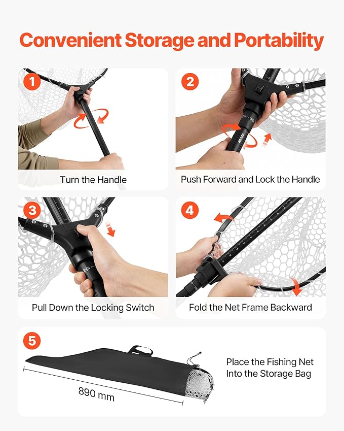 VEVOR Fishing Net, Landing Nets with Telescopic Handle Lightweight and Stronger Fish Gear, Durable and Fish-Friendly, for Kayak, Boat, Bank, Pond