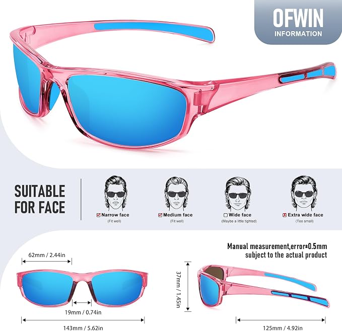 Sports Polarized Sunglasses for Men Women Wrap Around Sun Glasses Fishing Cycling Driving Running UV Protection