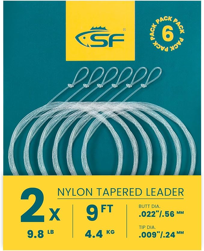 SF Pre-Tied Loop Fly Fishing Tapered Leader Nylon Clear Trout Freshwater Saltwater Bonefish Permit Bass Salmon Steelhead 7.5FT 9FT 10FT 12FT 15FT 0X 1X 2X 3X 4X 5X 6X 7X