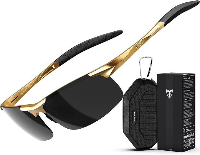 ATTCL 0.9 oz Polarized Sunglasses Men Sports: UV Protection Anti Glare Wrap Around Lightweight Metal Fishing Golf Running