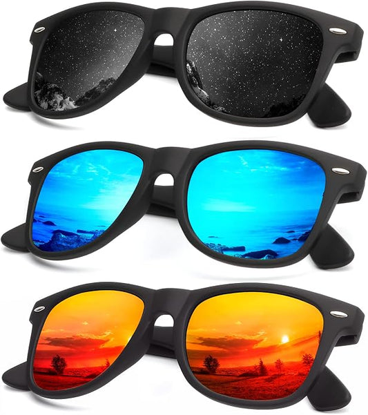 KALIYADI Polarized Sunglasses for Men and Women Matte Finish Sun glasses Color Mirror Lens UV Blocking (3 Pack)
