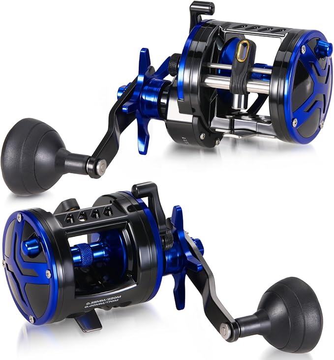 Burning Shark Baitcasting Fishing Reel, Smooth Powerful Round Baitcaster Reel, Saltwater Inshore Surf Trolling Reel, Conventional Reel for Catfish, Musky, Bass, Pike