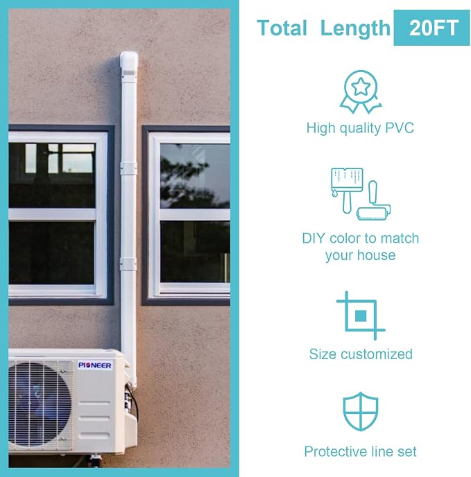 Mini Split Line Set Covers, 3” 20 Ft PVC Line Set Cover Kits for Outside Ductless Mini Air Conditioners and Heat Pumps with Flexible Duct