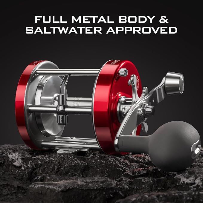 KastKing Rover Round Baitcasting Fishing Reel, Perfect Conventional Reel for Catfish, Salmon/Steelhead, Striper Bass and Inshore Saltwater Fishing Reel, Reinforced Metal Body