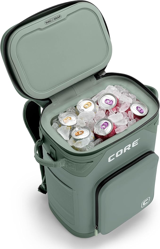 CORE Magnetic Leak Proof Soft Cooler with Waterproof Zipper | Insulated Bag Portable Ice Chest Box | Best Soft Cooler for Food & Beverages for Tailgating, Car Camping, Travel, and Family Beach Picnics