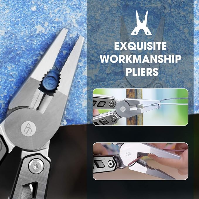 BIBURY Multitool with Pocket Knife, 21-in-1 Stainless Steel Pliers with Screwdriver, Safety Locking Multi tools with EDC Knife for Survival, Camping, Fishing, Repair, Birthday Gifts for Men Women