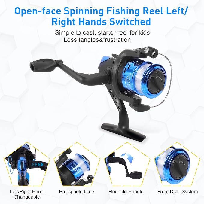 Kids Fishing Pole Kit, 59'' Telescopic Rod and Reel Beginner Combo with Spincast Reel,Tackle Box, Carrier Bag,Fishing Gear for Boys,Girls, Toddler,Youth