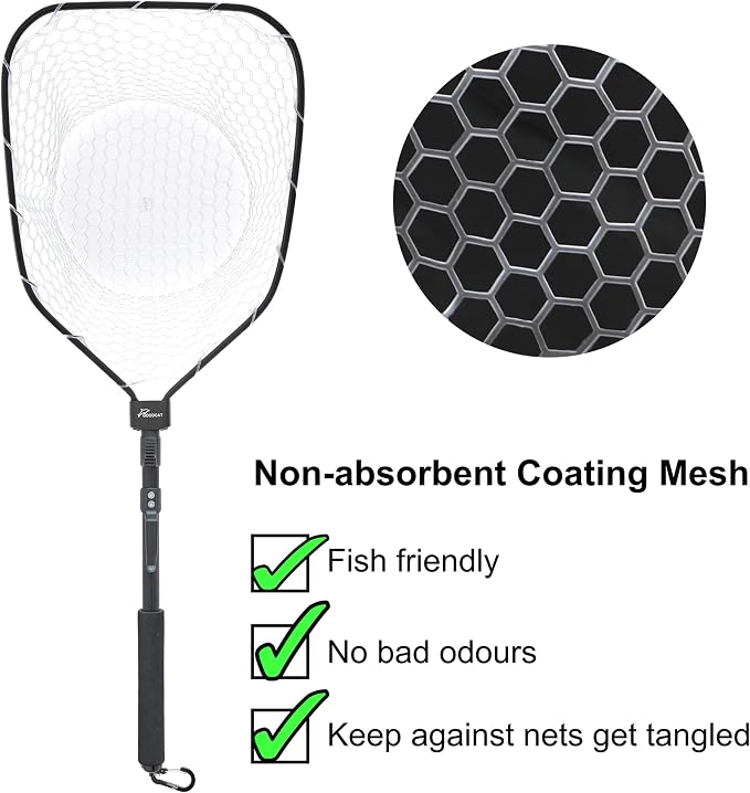 GOODCAT Fly Fishing Net, Bass Trout Landing Net, Folding Fishing Nets Fresh Water, Safe Fish Catching or Releasing, Fly Fishing net Magnetic Release