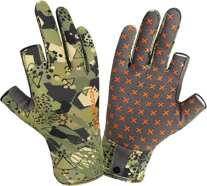 BASSDASH Unisex Fingerless Camo Hunting Gloves for Men's Women's Early Season Warm Weather UPF 50+ Lightweight Fishing Photography HG03