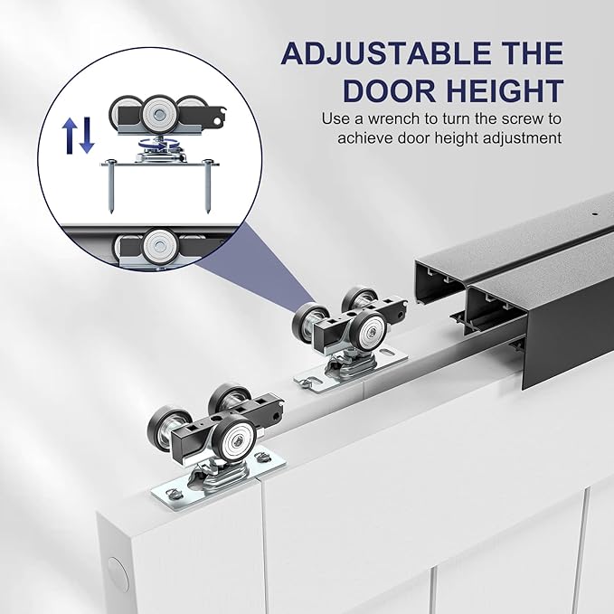 5FT Bypass Door Hardware, Closet Door Track Kit, Top-Mounted Style, Made of Heavy Duty Aluminum, Smoothly and Quietly, for 2 Doors System - Fit Min Door Panel Width of 30.5in, Black