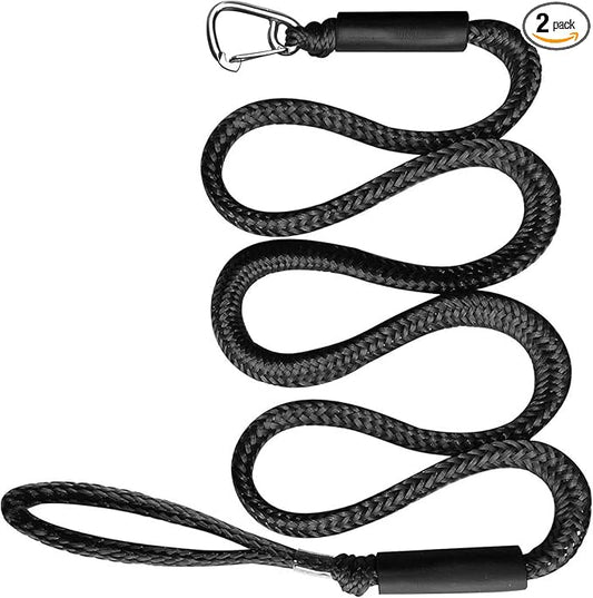 Bungee Dock Line with Stainless Steel Clip Boat Rope Mooring String with Foam Float for Docking,Kayak,Watercraft,SeaDoo,Pontoon,Canoe,Power Boat Accessory,7-10ft（Black,with One Hook）