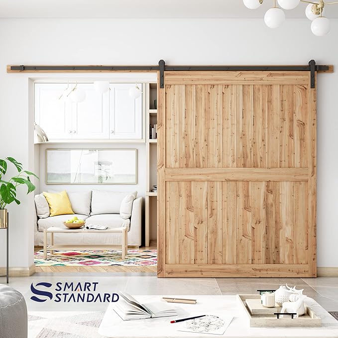 SMARTSTANDARD 11ft Barn Door Hardware Kit, Track, Sliding Hardware - Smoothly and Quietly - Heavy Duty Sturdy - Easy to Install, Fit 60"-66" Wide Panel (I Shape Hanger)